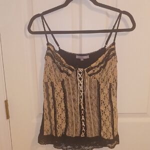 Minuet Petite Black and Cream Lace Camisole